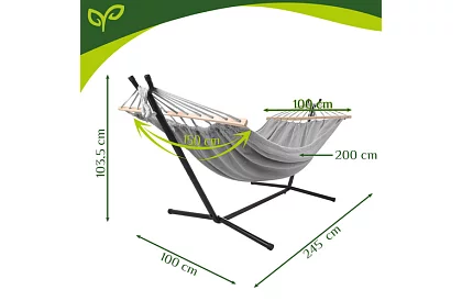 Kerti függőágy 200 × 150 cm + vas állvány 250 kg-ig