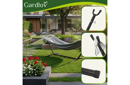 Kerti függőágy 200 × 150 cm + vas állvány 250 kg-ig