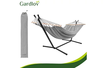 Kerti függőágy 200 × 150 cm + vas állvány 250 kg-ig