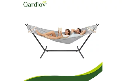 Kerti függőágy 200 × 150 cm + vas állvány 250 kg-ig