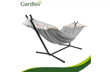 Kerti függőágy 200 × 150 cm + vas állvány 250 kg-ig