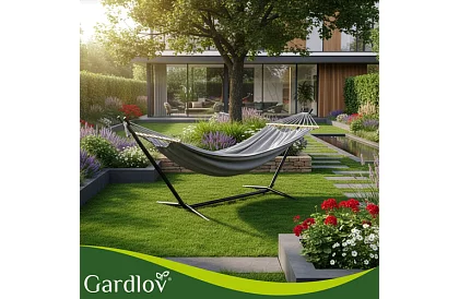 Kerti függőágy 200 × 150 cm + vas állvány 250 kg-ig