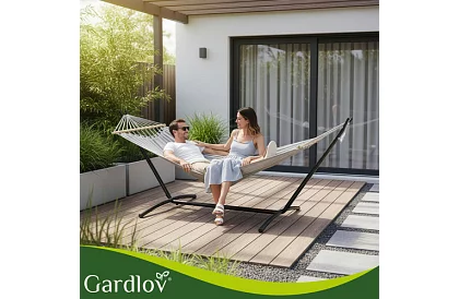 Kerti függőágy 200 × 150 cm + vas állvány 250 kg-ig