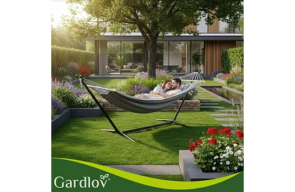 Kerti függőágy 200 × 150 cm + vas állvány 250 kg-ig