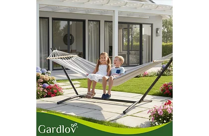 Kerti függőágy 200 × 150 cm + vas állvány 250 kg-ig