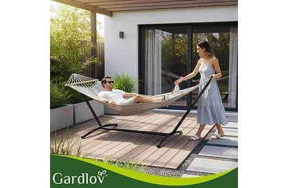 Kerti függőágy 200 × 150 cm + vas állvány 250 kg-ig