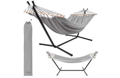 Kerti függőágy 200 × 150 cm + vas állvány 250 kg-ig