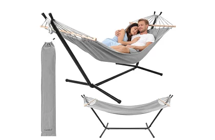 Kerti függőágy 200 × 150 cm + vas állvány 250 kg-ig