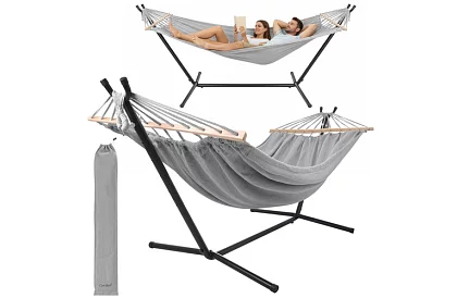 Kerti függőágy 200 × 150 cm + vas állvány 250 kg-ig