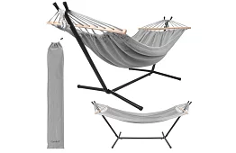 Kerti függőágy 200 × 150 cm + vas állvány 250 kg-ig