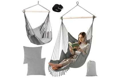 Kerti függőfotel BOHO 2 az 1-ben - szürke