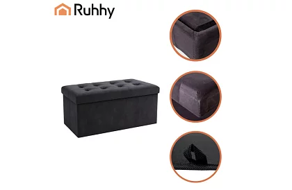 Samet hajtogatható tároló puff 76 × 38 × 38 cm – szürke