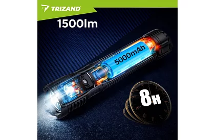 LED újratölthető taktikai lámpa 1500 lm, 5000 mAh