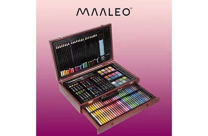 Rajzszett fából készült bőröndben - 148 darab