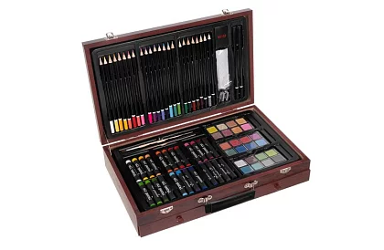 Rajzszett fából készült bőröndben - 148 darab