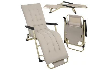 Összecsukható kertiszék 3 az 1-ben párnával - bézs