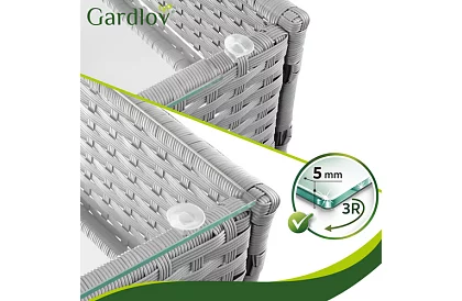 Kerti bútor szett – asztal, kanapé, 2 szék – szürke