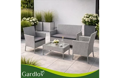 Kerti bútor szett – asztal, kanapé, 2 szék – szürke