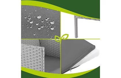 Kerti bútor szett – asztal, kanapé, 2 szék – szürke