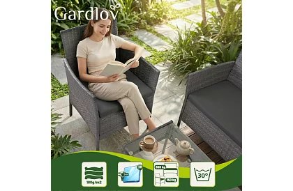 Kerti bútor szett – asztal, kanapé, 2 szék – sötétszürke