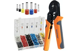 Krimpáló fogó hüvelyekhez 0,25–10 mm2 + 1200 hüvely készlet