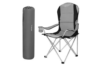 Összecsukható horgászszék karfával - szürke-fekete