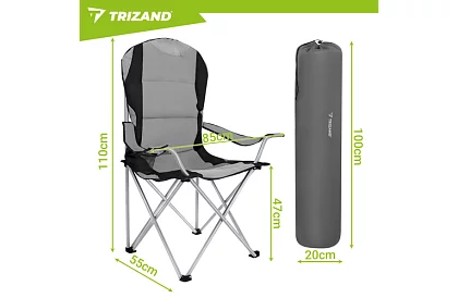 Összecsukható horgászszék karfával - szürke-fekete