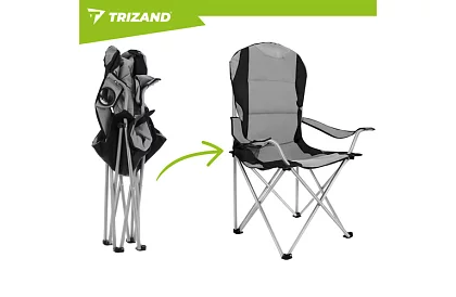 Összecsukható horgászszék karfával - szürke-fekete