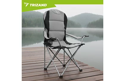 Összecsukható horgászszék karfával - szürke-fekete