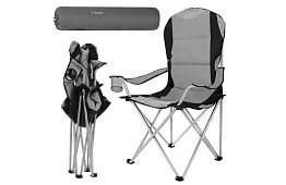 Összecsukható horgászszék karfával - szürke-fekete