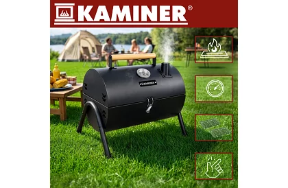 Kempinggrill faszenes fával – 2 rács, hőmérő