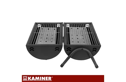 Kempinggrill faszenes fával – 2 rács, hőmérő