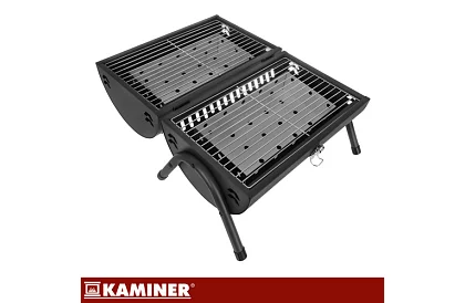 Kempinggrill faszenes fával – 2 rács, hőmérő
