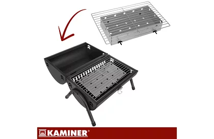 Kempinggrill faszenes fával – 2 rács, hőmérő