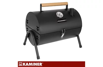 Kempinggrill faszenes fával – 2 rács, hőmérő