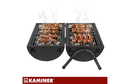 Kempinggrill faszenes fával – 2 rács, hőmérő