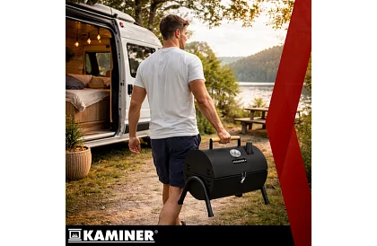 Kempinggrill faszenes fával – 2 rács, hőmérő