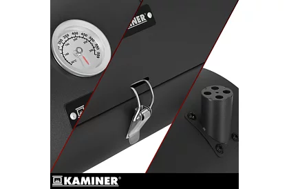 Kempinggrill faszenes fával – 2 rács, hőmérő