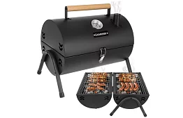 Kempinggrill faszenes fával – 2 rács, hőmérő