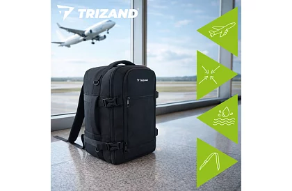 Utazási hátizsák 2 az 1-ben – kézipoggyász repülőgépre 40 × 20 × 25 cm – fekete