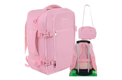 Utazási hátizsák 2 az 1-ben – kézipoggyász repülőgépre 40 × 20 × 25 cm – rózsaszín