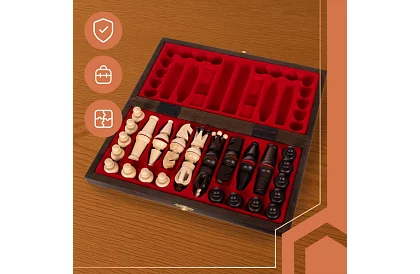 Fából készült sakk készlet – elegáns klasszikus bőröndben