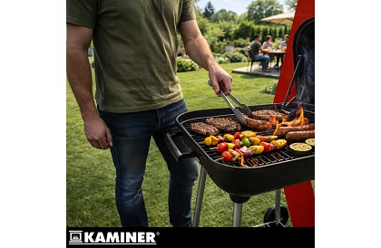 Kerti faszenes grill 53 x 77 x 46cm – hordozható kerekeken