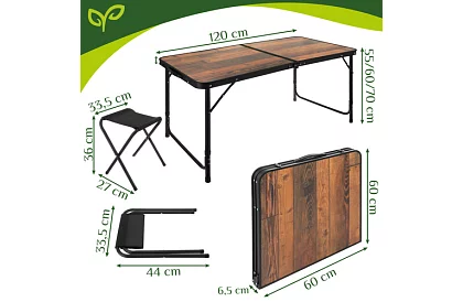 Összecsukható kempingasztal 120 × 60 cm + 4 szék