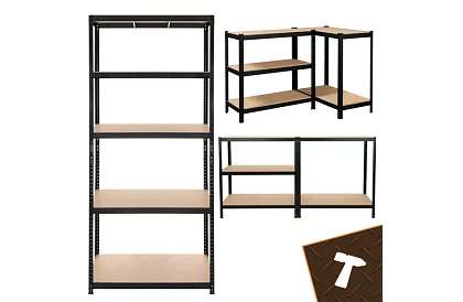 Raktári fekete polc – 5 polc, 220 × 100 × 45 cm