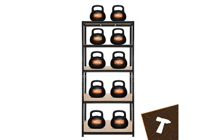 Raktári fekete polc – 5 polc, 220 × 100 × 45 cm