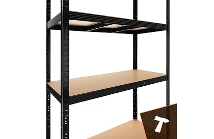 Raktári fekete polc – 5 polc, 220 × 100 × 45 cm