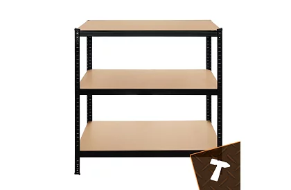 Raktári fekete polc – 5 polc, 220 × 100 × 45 cm