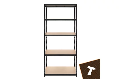 Raktári fekete polc – 5 polc, 220 × 100 × 45 cm