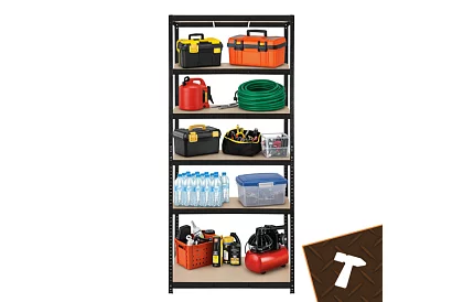 Raktári fekete polc – 5 polc, 220 × 100 × 45 cm